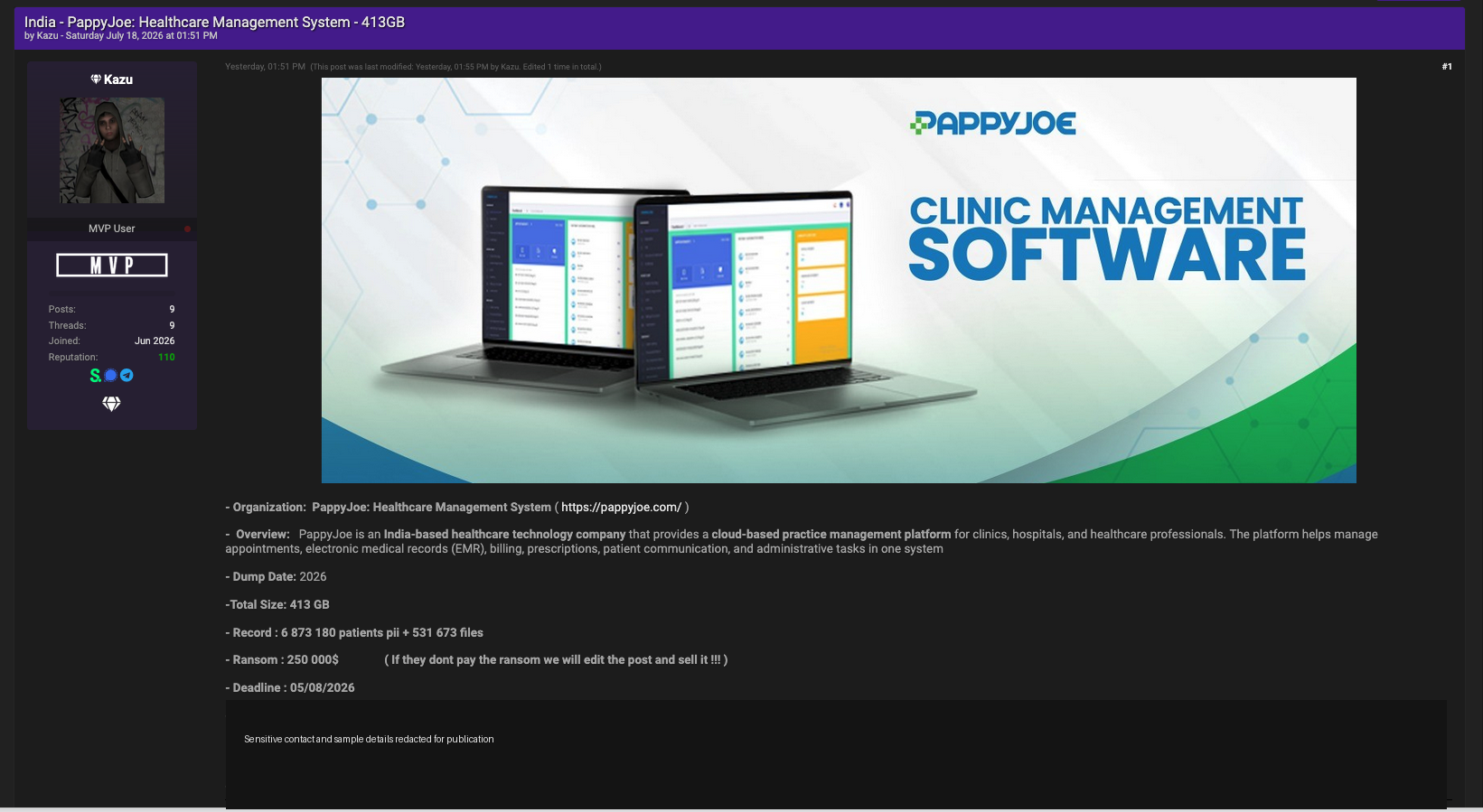 PappyJoe Data Breach Claim: Why Healthcare Platforms Face High-Impact Data Extortion Risk