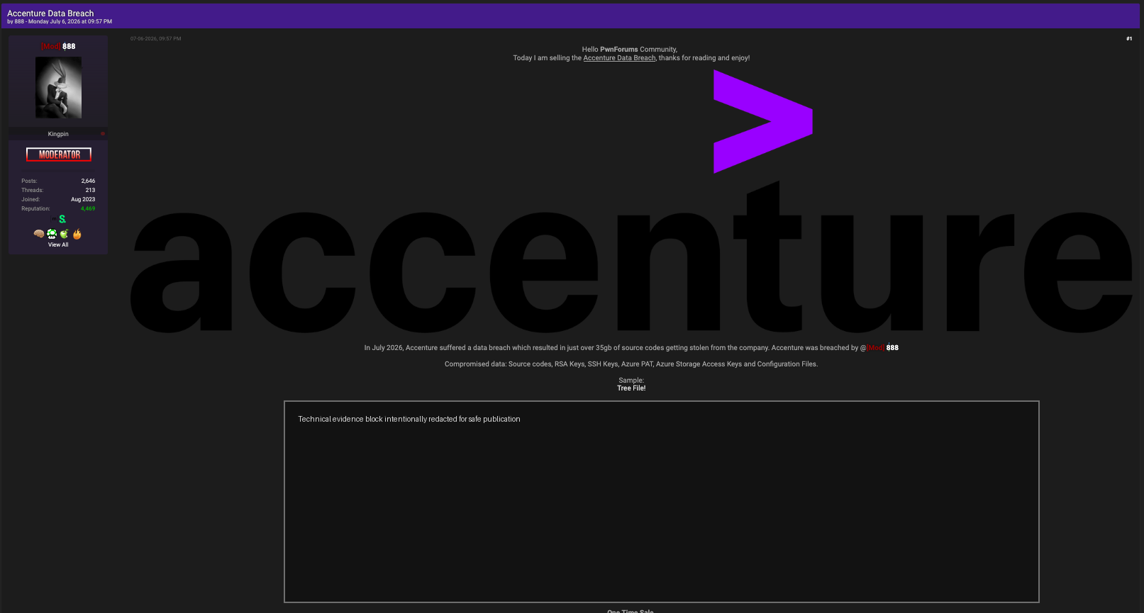 Accenture Breach Claim on an Underground Forum: Why Source Code and Cloud Secrets Are a Supply-Chain Risk